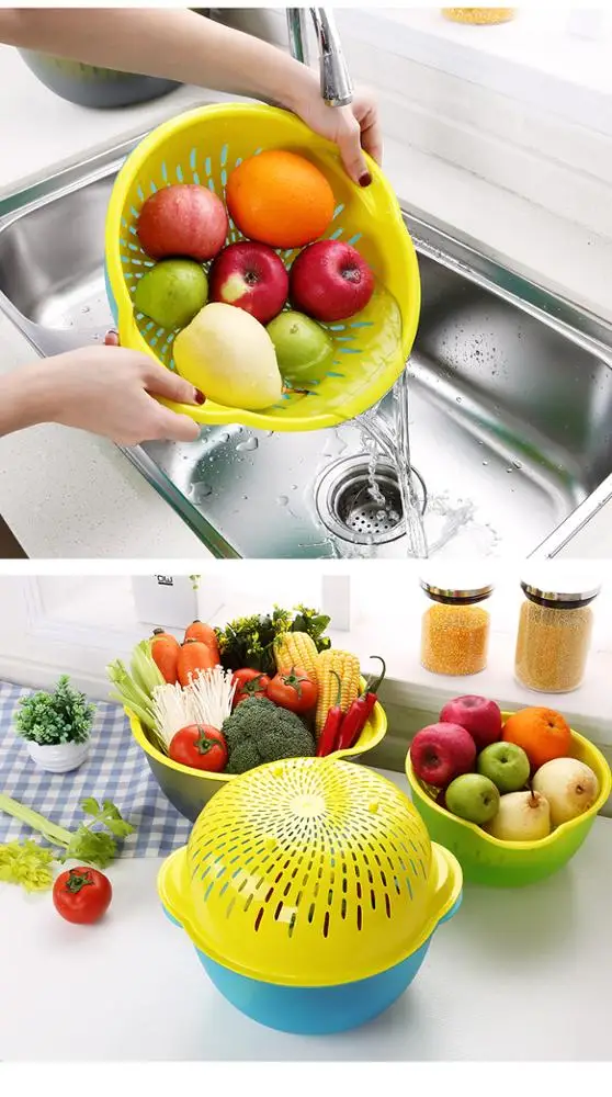 Haixin Creative Design Kitchen Plastic Wash Rice Fruit Vegetable Wash Basket Drain Colander Strainer Basket