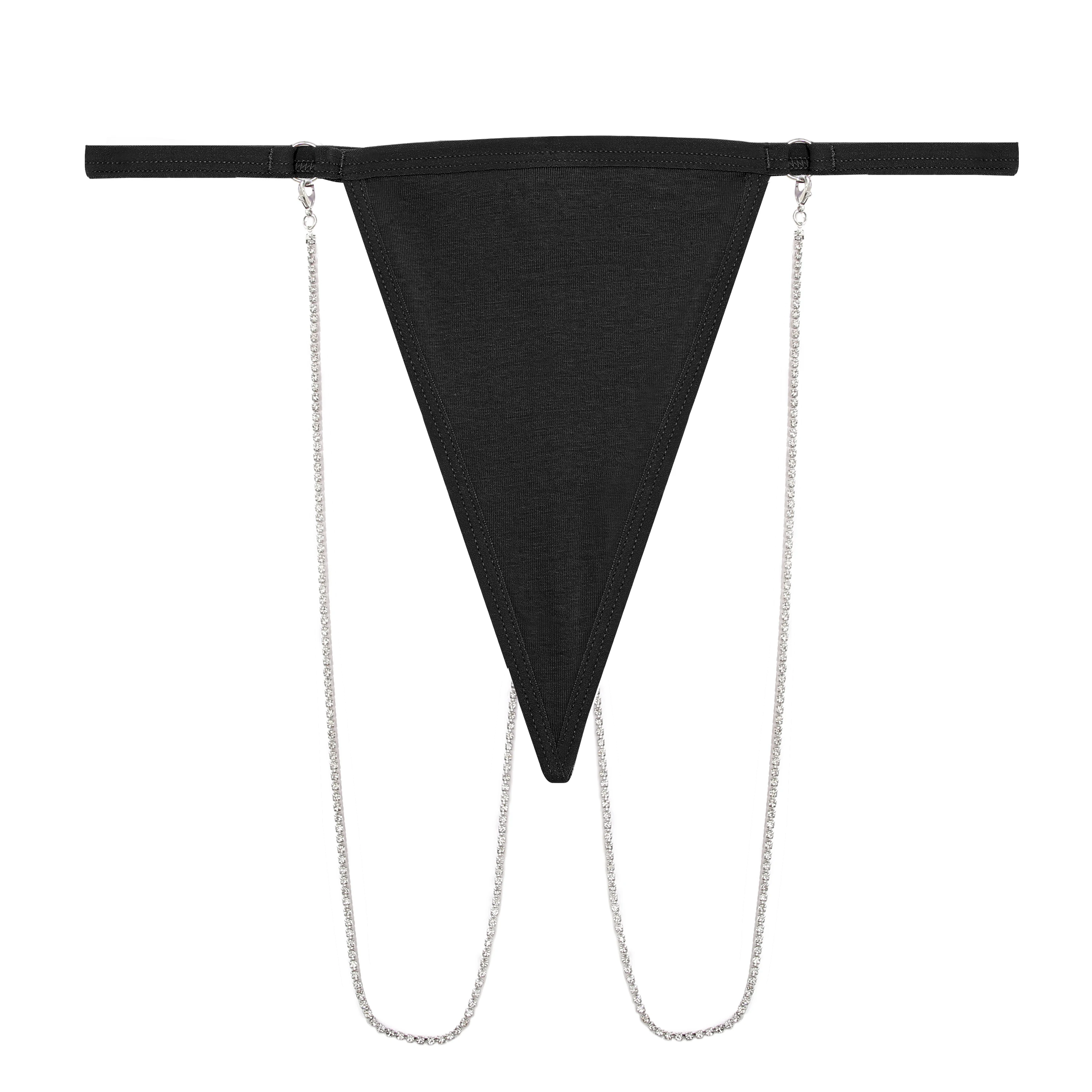 FINETOO Women Cotton Thongs Panties With Removable Chains Sexy Low-Rise T-Back Underpants Ladies G-strings Female Underwear