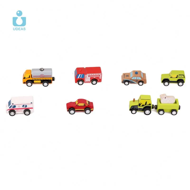 UDEAS Mini 7pcs Wooden Cars Model Toy Montessori Wooden Education Vehicle Toys Simulation Cars