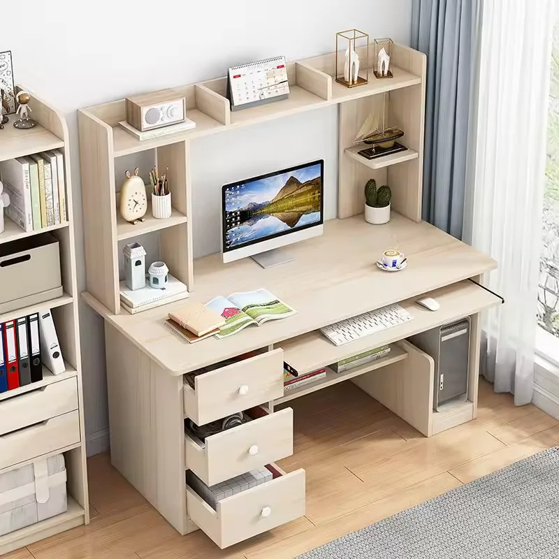 Modern Home Wooden Computer Table Desk  l Shape Office Desks With Bookcase Drawer