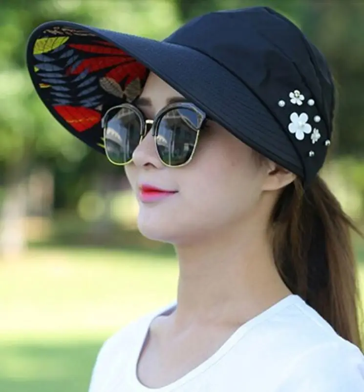 women Sun Hats Visor Fishing Fisher Beach Hat UV Protection Cap Casual Women Summer Caps Ponytail Wide Brim Hat
