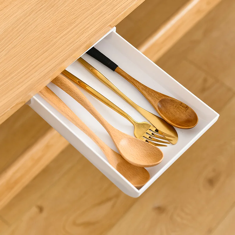 Under Desk Drawer Self-Adhesive Hidden Desktop Organizer Attachable Desk Drawer Slide Out