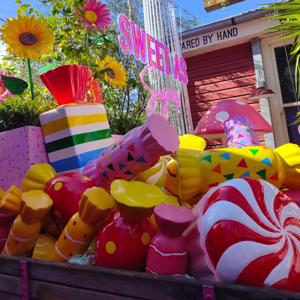 giant candy props life size fiberglass candy cane candyland statue resin party candy decoration