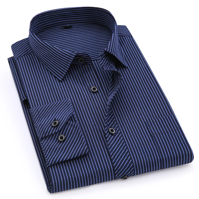 Plus Large Size Mens Business Classic Striped Casual Long Sleeved Shirts