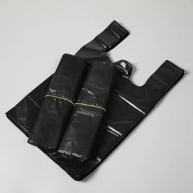 
Custom biodegradable black vest carrier pe plastic packaging bag for grocery 
