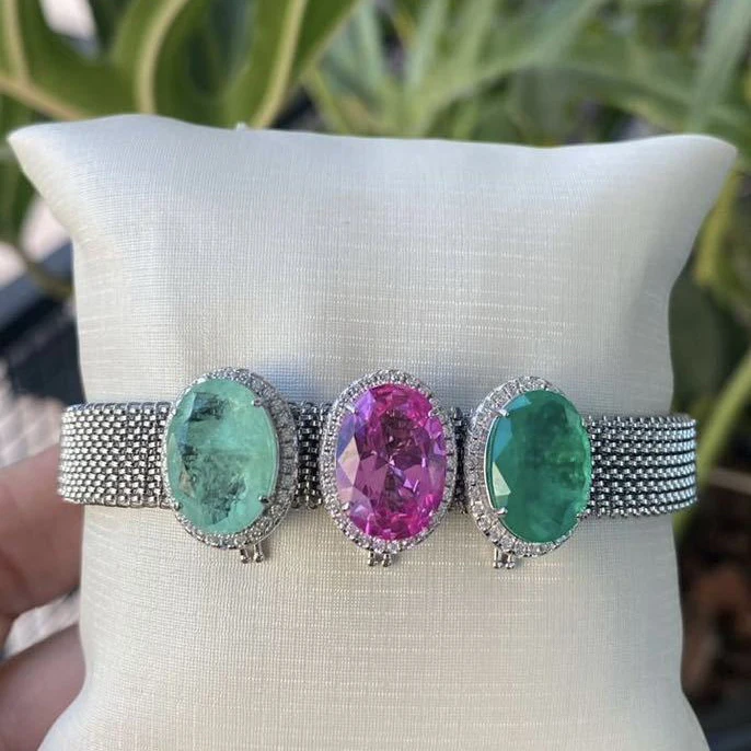 Stainless steel spring mesh bracelet with 925 sterling silver bead pendant charms inlaid coloful zircon stone wholesale charms