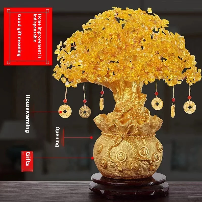 Sale Feng Shui Citrine/Yellow Crytal Money Tree with Chinese Dragon Pots Crystal Ornament Jewelry for Home Living Room
