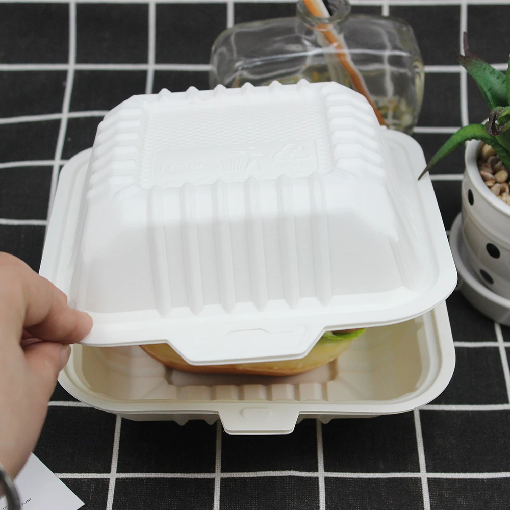 Eco-friendly disposable bio-based food container corn starch takeaway square clamshell box