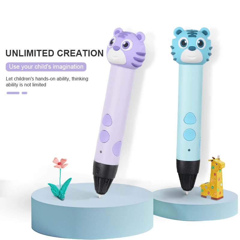 factory wholesale cartoon tiger styles 3d pen for kids plug-in for 3d printer pen with charging cable