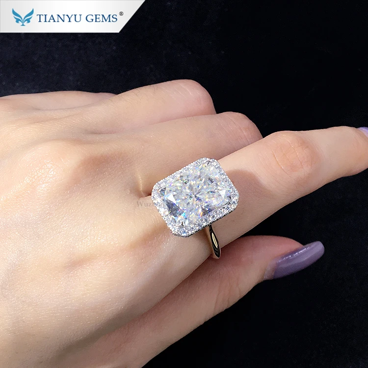 Tianyu Gems 18K Real Yellow Gold 6.0CT  D E F Moissanite& Lab Diamond Halo Wedding Engagement Ring