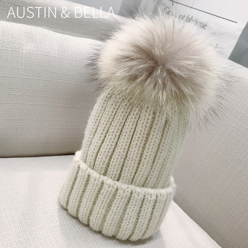 AustinBella boutique wholesale 2020 cute baby winter hats unisex baby hat knitted pom hat