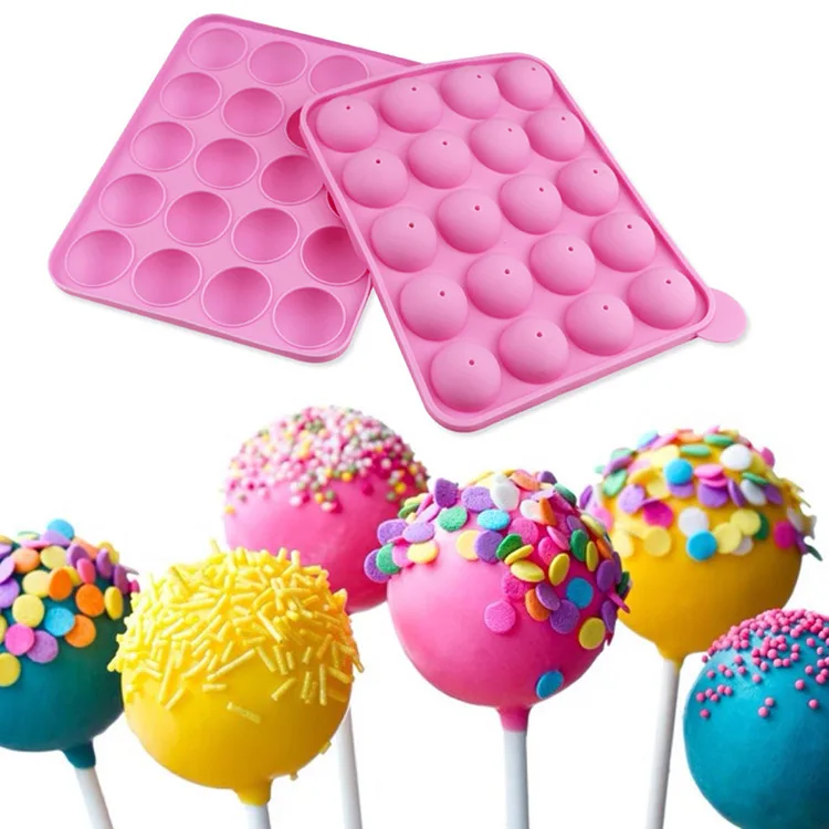 WH56 Silicone Round Lollipop Mold 20 Holes Chocolate Moulds Candy Maker Pop Lollipop Molds Cake Mould Baking Cake Mold
