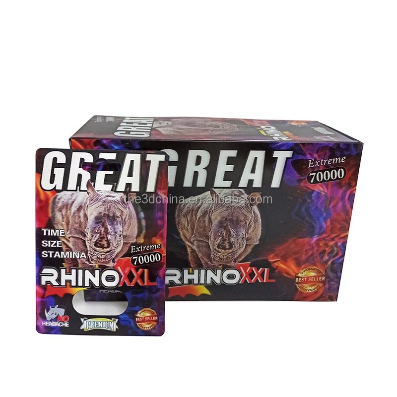 hot sale Rhino GREAT XL 3d Effect Sex Male Enhancement Rhino Pills Cards Packaging Box