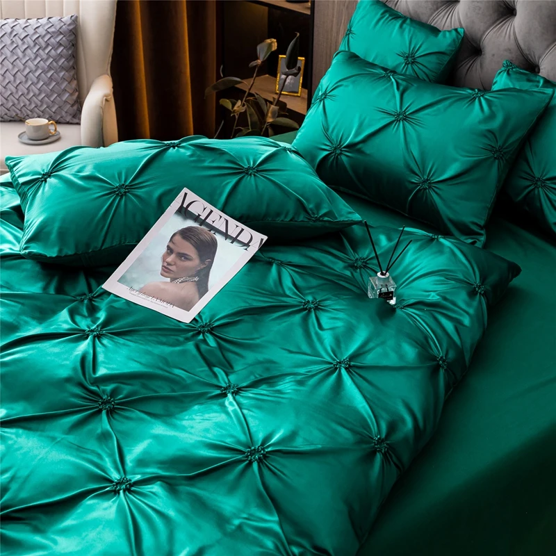 Luxury Twist Flower Design Satin Bedding Set Cotton Duvet Cover BedSheet Set King Queen Bedding Sets Bed Cover Bed Linen