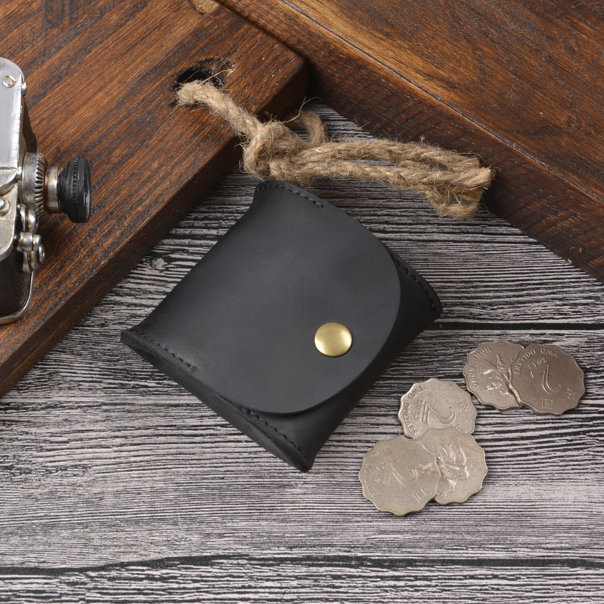 Beautiful Textured Simple Grade Crazy Horse Leather Coin Purse Durable Cute Mini Change Purse Top Grain Leather Hand Made Custom