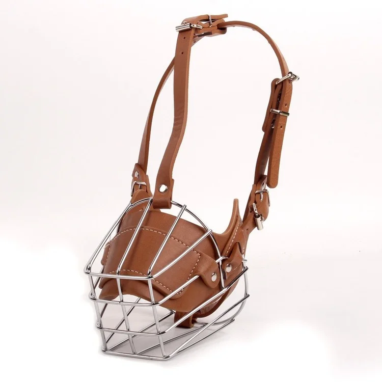 Adjustable Iron Anti Bite Dog Mouth Cover Metal Leather Straps Mask Wire Basket Dog Muzzle for Large Dog