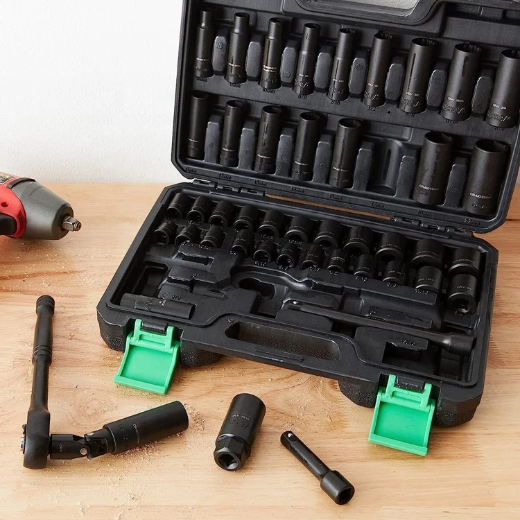 46Pcs 3/8-Inch Drive 6 & 12 Point Deep And Shallow Impact Socket Set 72 Teeth Ratchet Wrench Socket Set Portable Socket Set Box