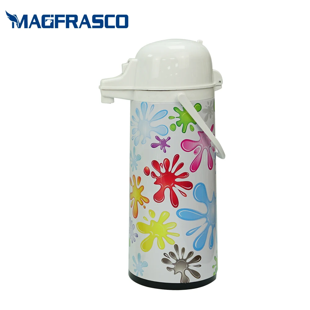 Factory Pump Dispenser  Glass Refill SS Stainless Steel Vacuum Flask AirPot with Custom Flower Design