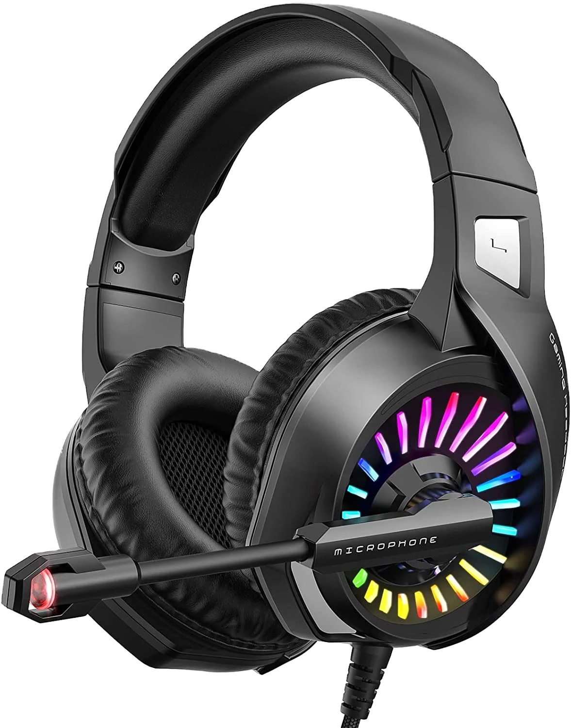 Headset with Microphone, with PS4 PS5 Xbox One PC Laptop, Over-Ear Headphones with LED RGB Light, N
