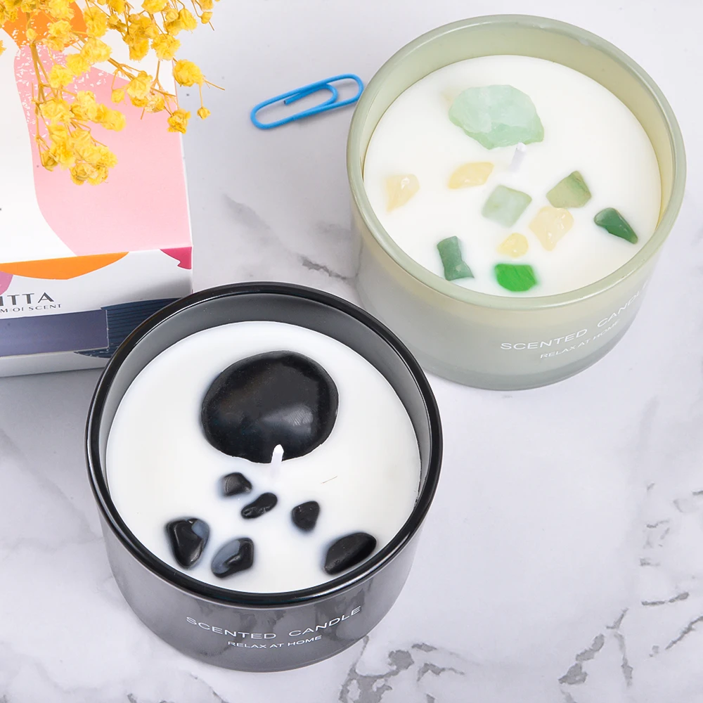 Oem Dubai Wholesale Market White Wax Candles Black Jar Aroma Wedding crystal Scented Candle