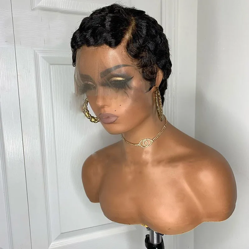 13x4 Short Curly Bob Lace Front Wigs Brazilian Remy Hair Short Wavy Pixie Cut Human Hair Wigs For Black Women