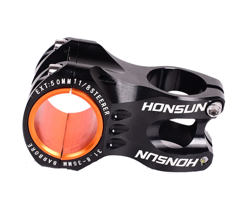 HONSUN hollow CNC bicycle stem 31.8/35mm MTB mountain bike handlebar stem 28.6mm ahead short 50mm 0 degree AM/XC