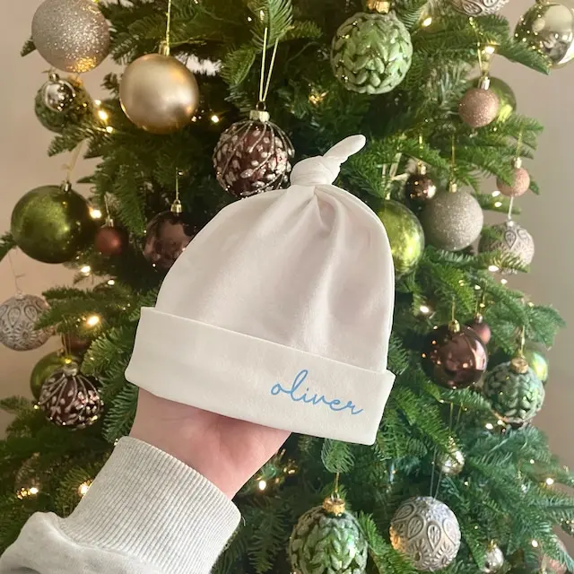 Cheap Newborn Baby Hospital Knotted Beanie Gift Soft Cotton Fabric Custom Print Kids Name Baby Hats