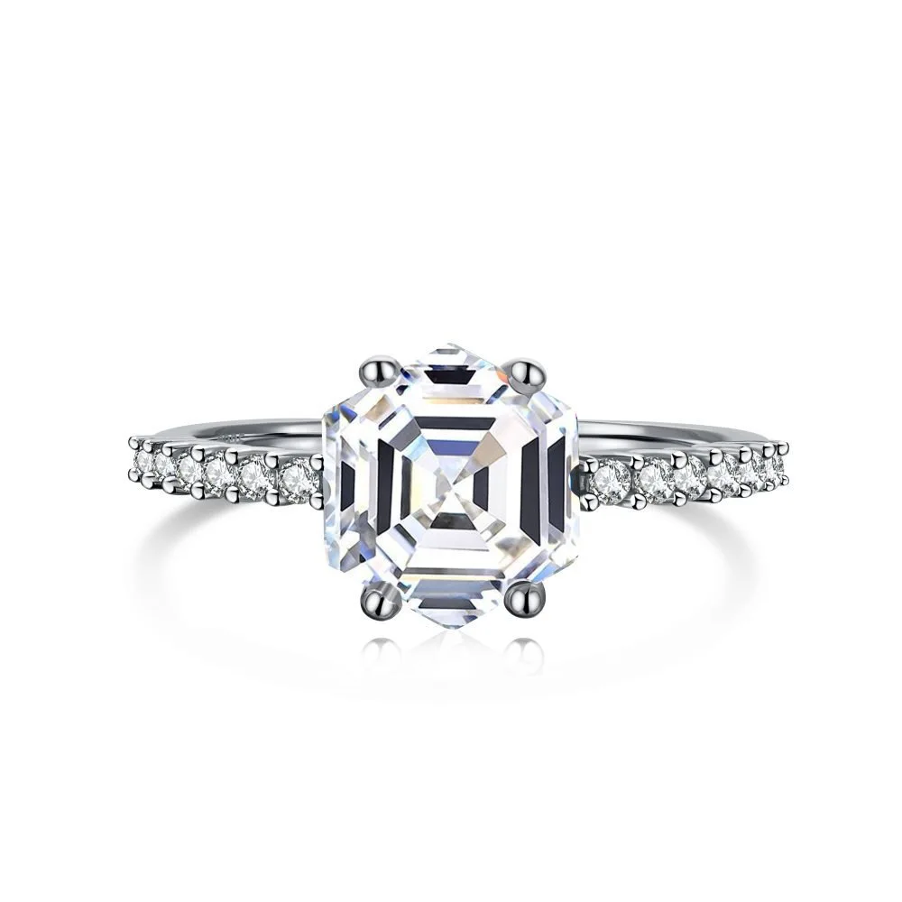 925 Sterling Silver Ring Fashion Light Luxury Geometric Hexagonal Cut Zircon Ring for Women Hainon 795