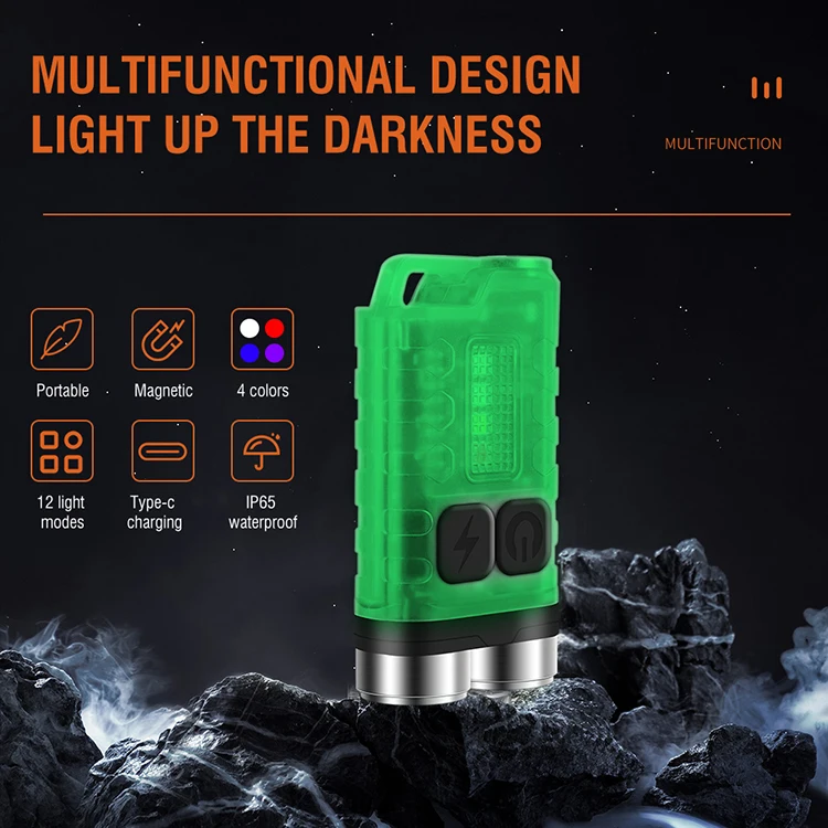 Boruit V3 Mini Led Flashlight Rechargeable Keychain Daul Head Max 900lumen Waterproof Portable Work Lamp