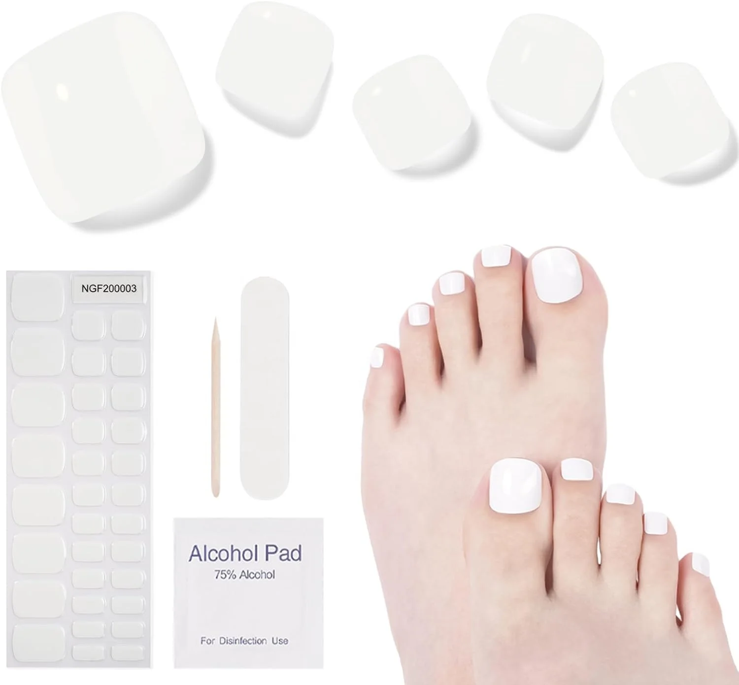 Semi Cured Gel Pedicure Strips, 32 Solid Color Gel Toenail Stickers Full Nail Wraps for Women Girls Kids