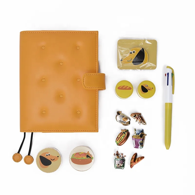 Dachshund factory custom OEM hot dog PU notebook stamp back to school supplies cartoon stationery set