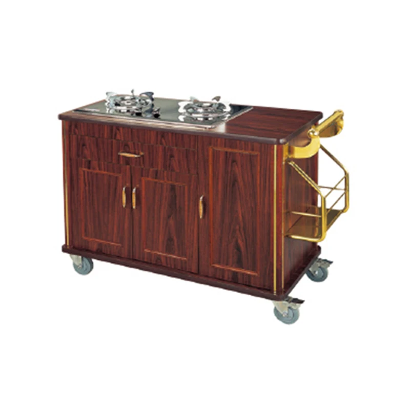 Single/Double Head Stove Food Serving Flambe Trolley Hotel & Restaurant Equipment Banquet Cooking Cart