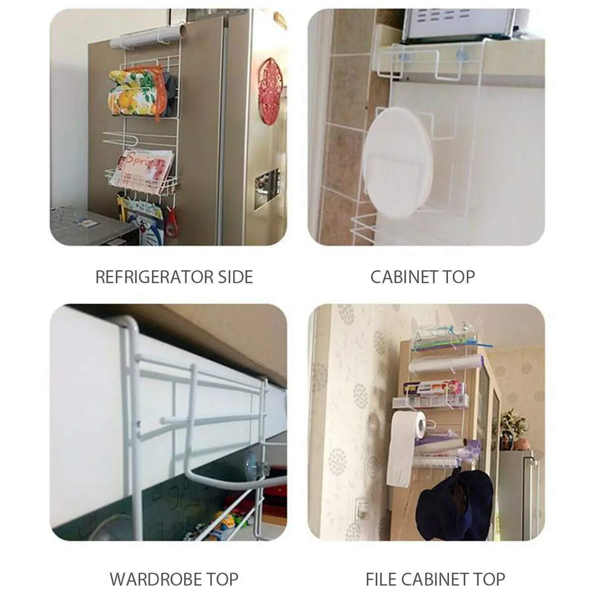 5 Tiers Iron Metal Wall Mounted Kitchen Mount White Freezer Door Spice Rack Cabinet Organizer