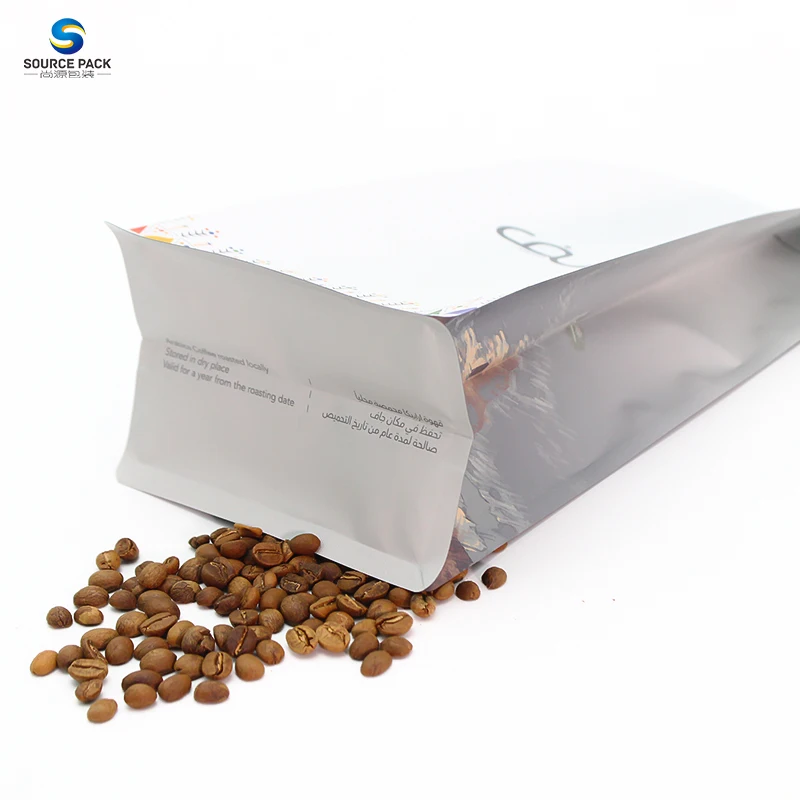 1kg 500g 250g Custom Resealable  Flat Bottom Plastic Aluminum Foil Coffee Snack Food Bag With Valve And Zipper
