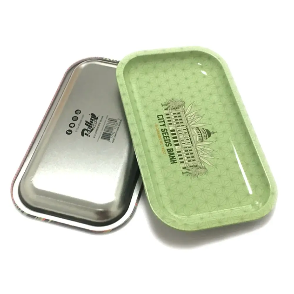 
Hot Smoking Products supply 180*140*15mm size Strong Metal Tinplate Rolling Tray Tobacco Weed Rolling Trays with custom logo 