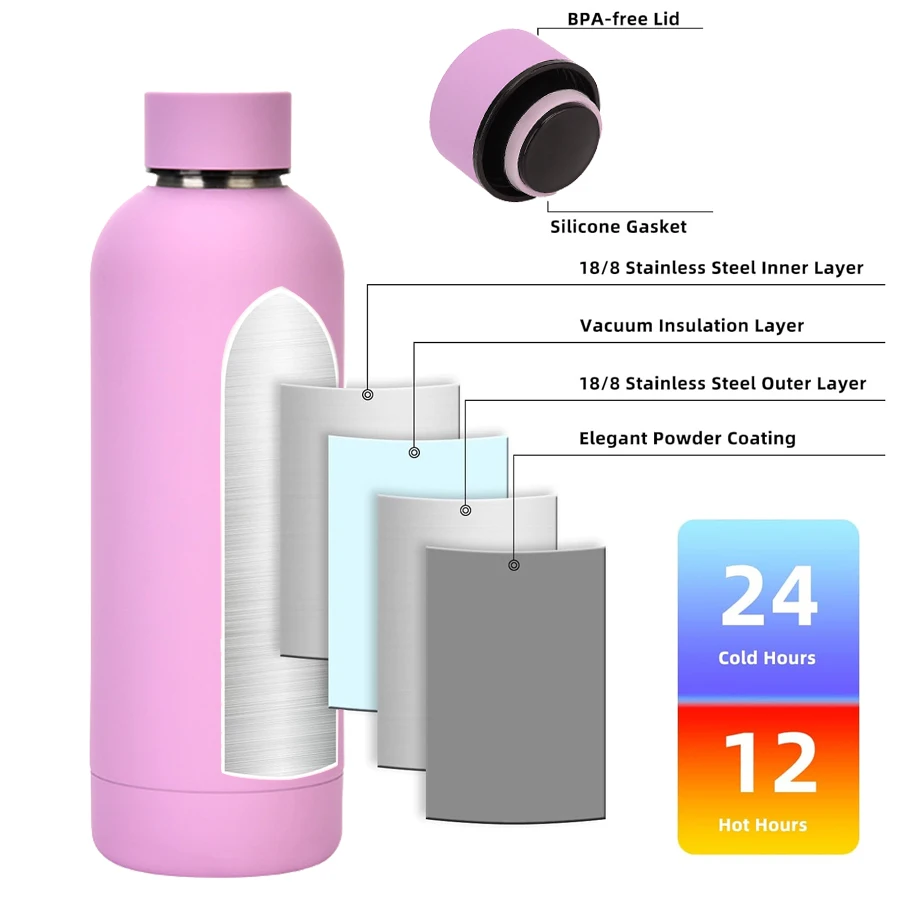 Hot Sale 500Ml Bpa Free Drinking Bottle Vacuum Flask Double Wall Stainless Steel Insulated Reusable Hot Water Bottle With Cover