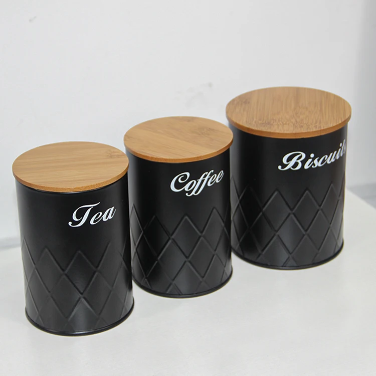 5 PCS Bamboo Lid Bread Bin Set Biscuit Coffee Tea Sugar Canister Sets Container Food Storage Box Bread Bin For Kitchen
