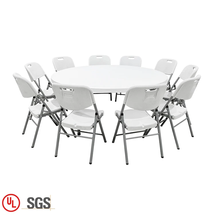 
Heavy Duty Outdoor Patio Restaurant/Garden Folding Furniture Sets 6FT Round Plastic Folding tables with 10 sets chairs Modern 
