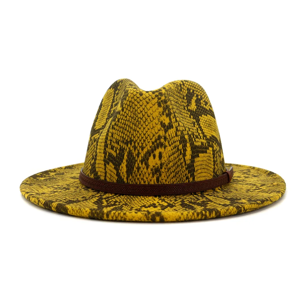 Новое поступление осень зима змеиный принт шерсть фетровая шляпа для женщин с широкими полями животный принт Панама шляпа