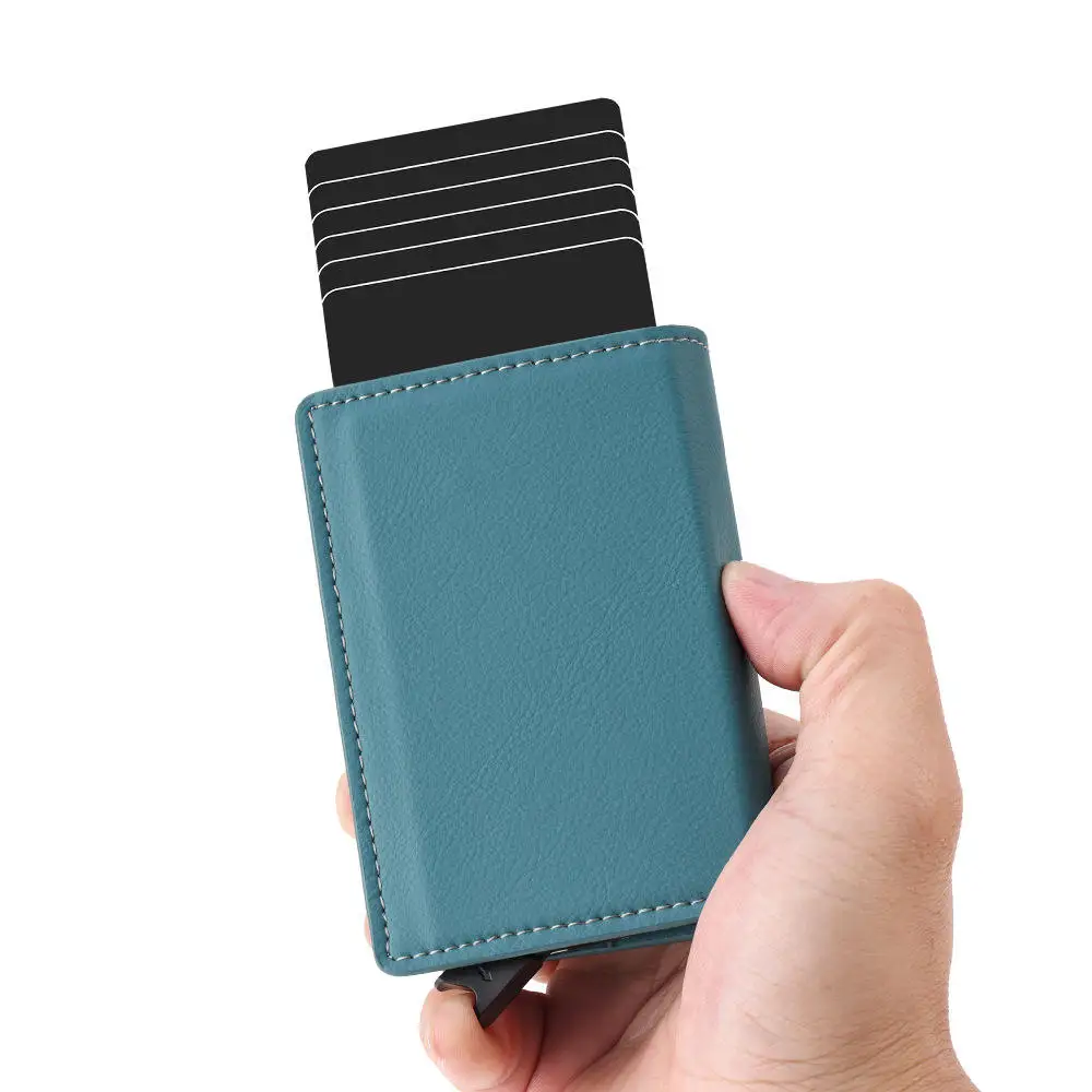 Custom Logo Minimalist Pop Out Business Credit Card Holder Dompet Kulit Rfid Safe Trifold Leather Wallet with Magnetic Closure