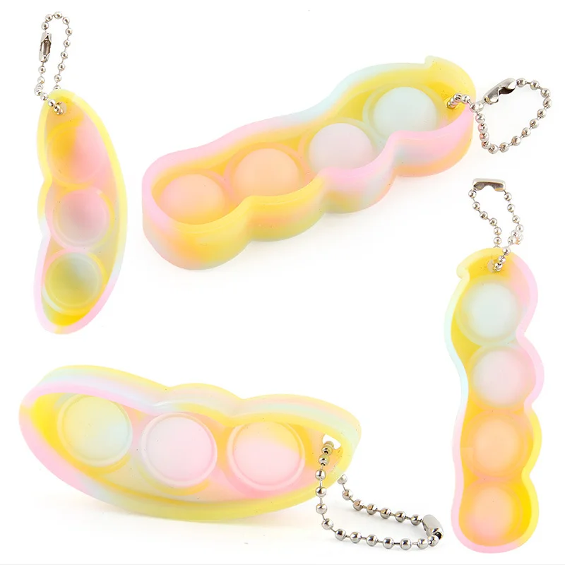 Cute Pea Pods 2 Pack Keychain Soybean Squeeze Fidget Peas a Pod Fidget Bean Stress Relief Toys Gift