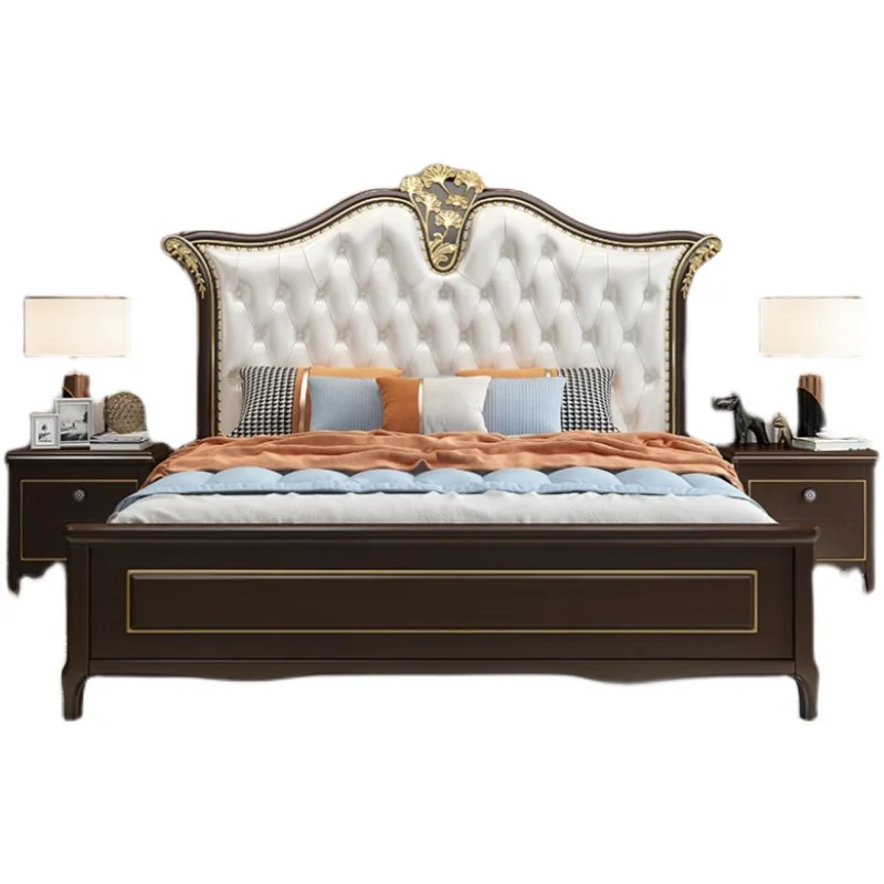 Customized European-style leather princess bed master bedroom 2 meters 2.2 French luxury wedding beds luxury villa double beds