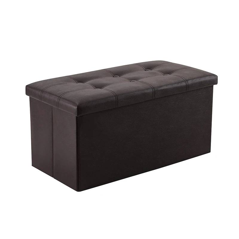 High Quality 30 inches Storage Seat Bench With Buttons Foldable Storage Stool Faux Leather Collapsible Ottoman for Live Room