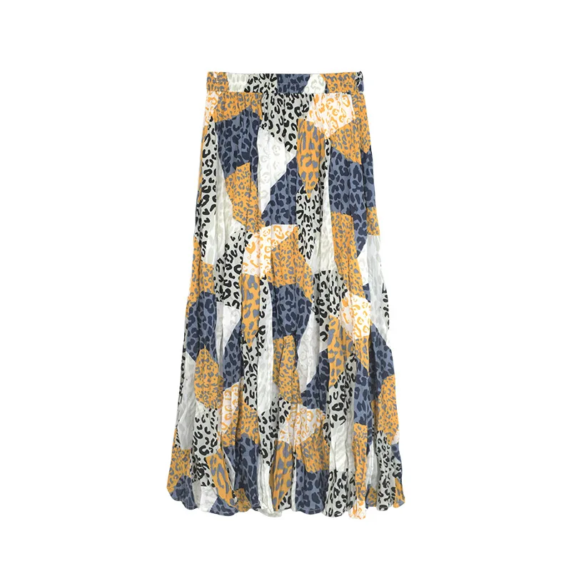 Wholesale cheap chiffon skirt floral print slim pleated skirt