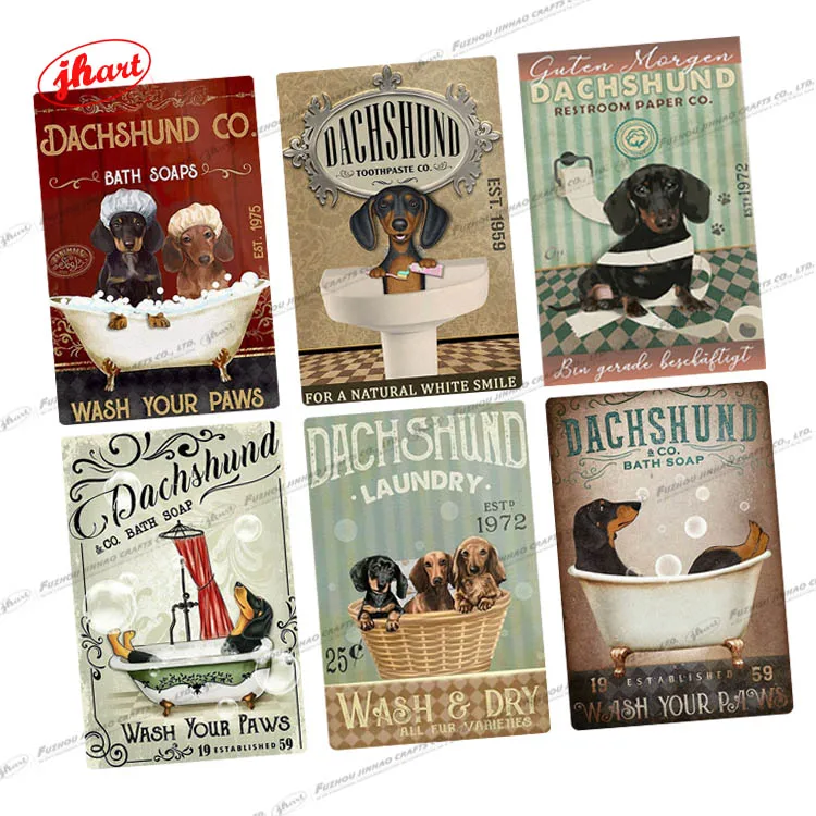 vintage metal DACHSHUMD WASH E DRY personalized Coffee Bar Garage Man Cave Wall Decoration Metal sign prominent metal signs