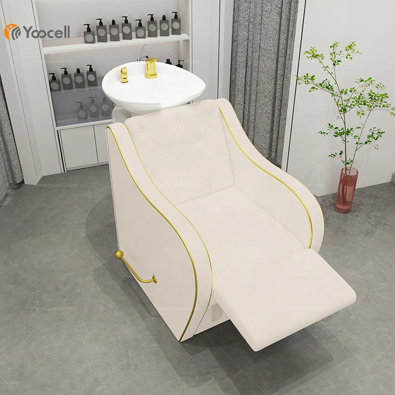 Yoocell New Design Hot Sale Cream with White Shampoo Barber Backwash Chair Salon&beauty Spa Salon Equipment Salon Furniture