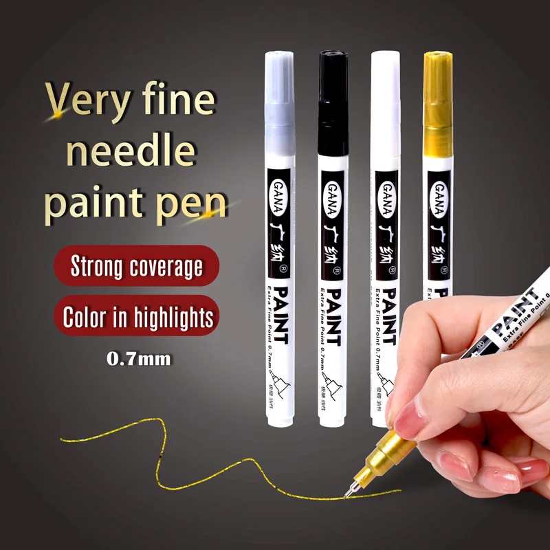 Extra fine point 0.7 mm paint markers 4 colors oil-based waterproof needle tip paint pens for glass,metal,stone,wood,rubber