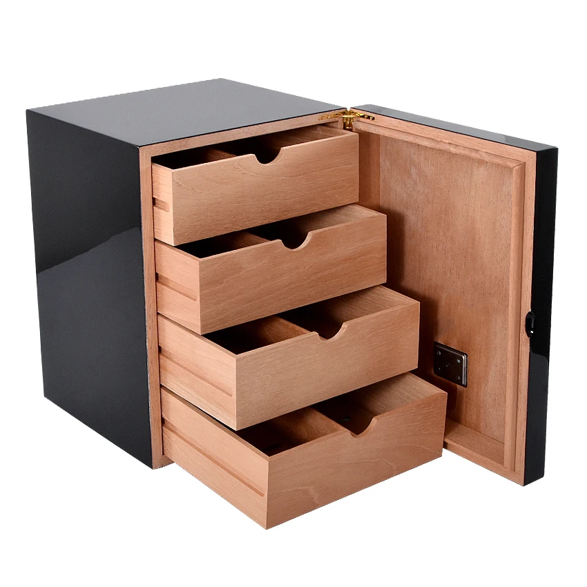 Cohiba Black Luxury 4 Drawers Cedar Wooden Cigar Cabinet Humidor