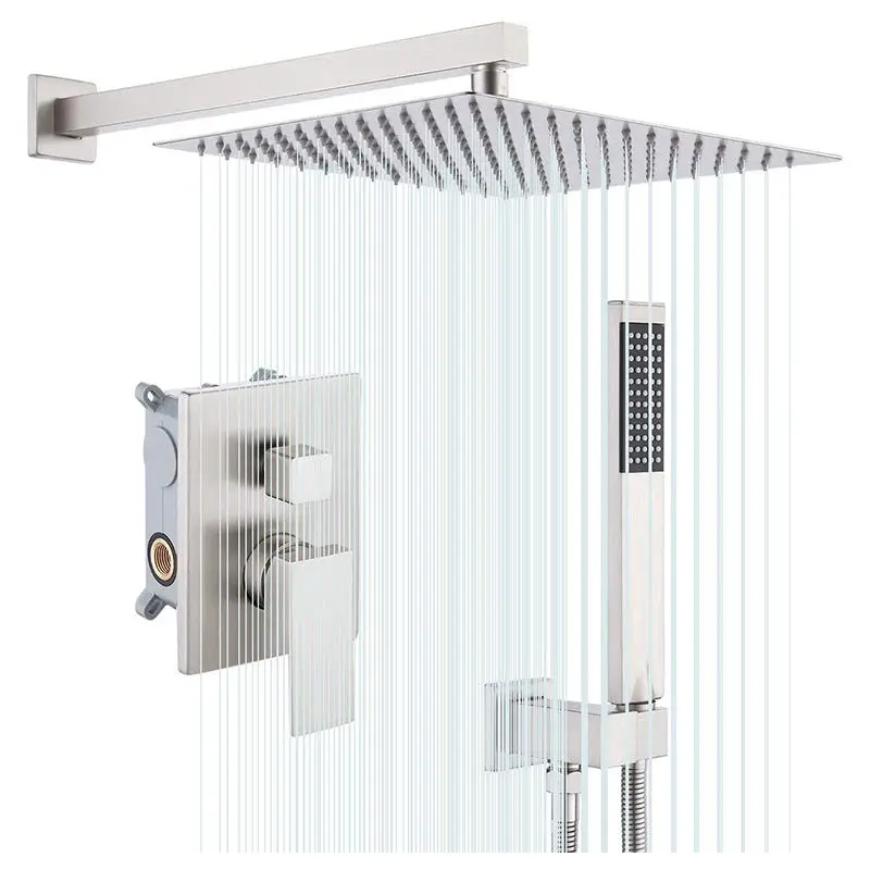 Modern Brushed Nickel Stainless Steel Rain Concealed Shower Set Hot and Cold Shower Mixer with Chrome Finish for Hotels