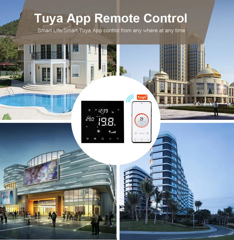 TUYA WIFI HVAC термостат WiFi сенсорный экран регулятор температуры вентилятор катушка умный